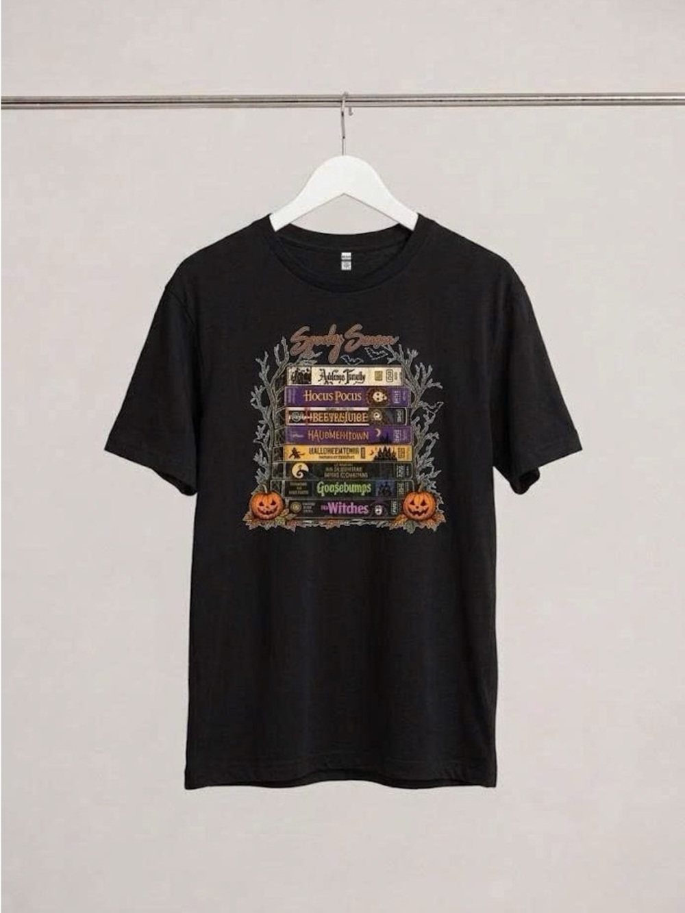 Spooky Season Halloween Movies VHS T-shirt Hocus Pocus Beetlejuice Graphic Tee